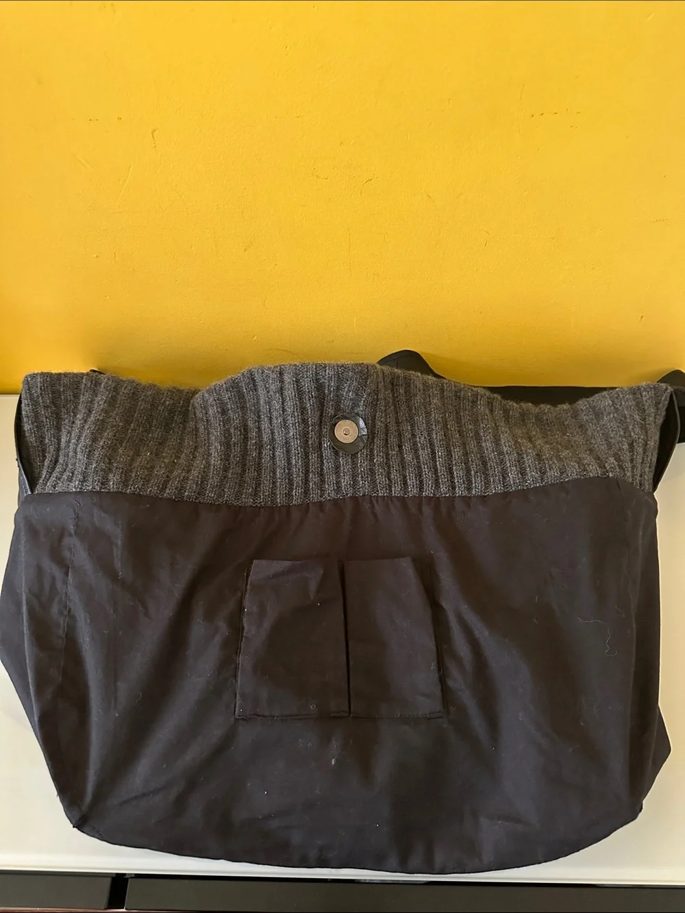 Darzzi Leather and Gray Lambswool Ribbed Knit Hobo Bag Slouchy Oversized Sling